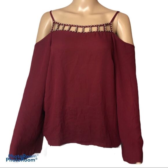CHOCOLATE U.S.A cold shoulder beaded blouse - Picture 1 of 6